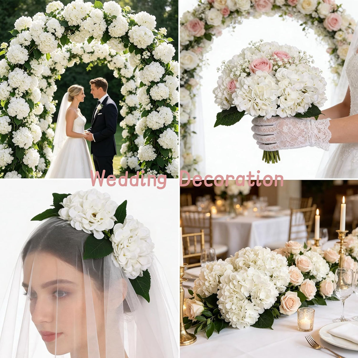 Kimura'S Cabin 6Pcs White Hydrangea Artificial Flowers Silk Fake Hydrangeas Faux Hydrangea Flowers with Stems for Wedding Bouquets Arrangement Home Table Centerpieces Baby Shower Party Decoration