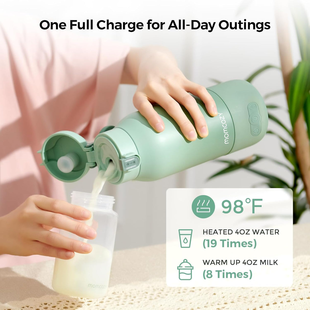 Momcozy Portable Bottle Warmer for Travel โ Dual Heating Modes for Breast Milk & Water, Portable Milk Warmer with Fast Heating & Long Battery Life, 17 Ounces Large Capacity to Meet Your All-Day Needs