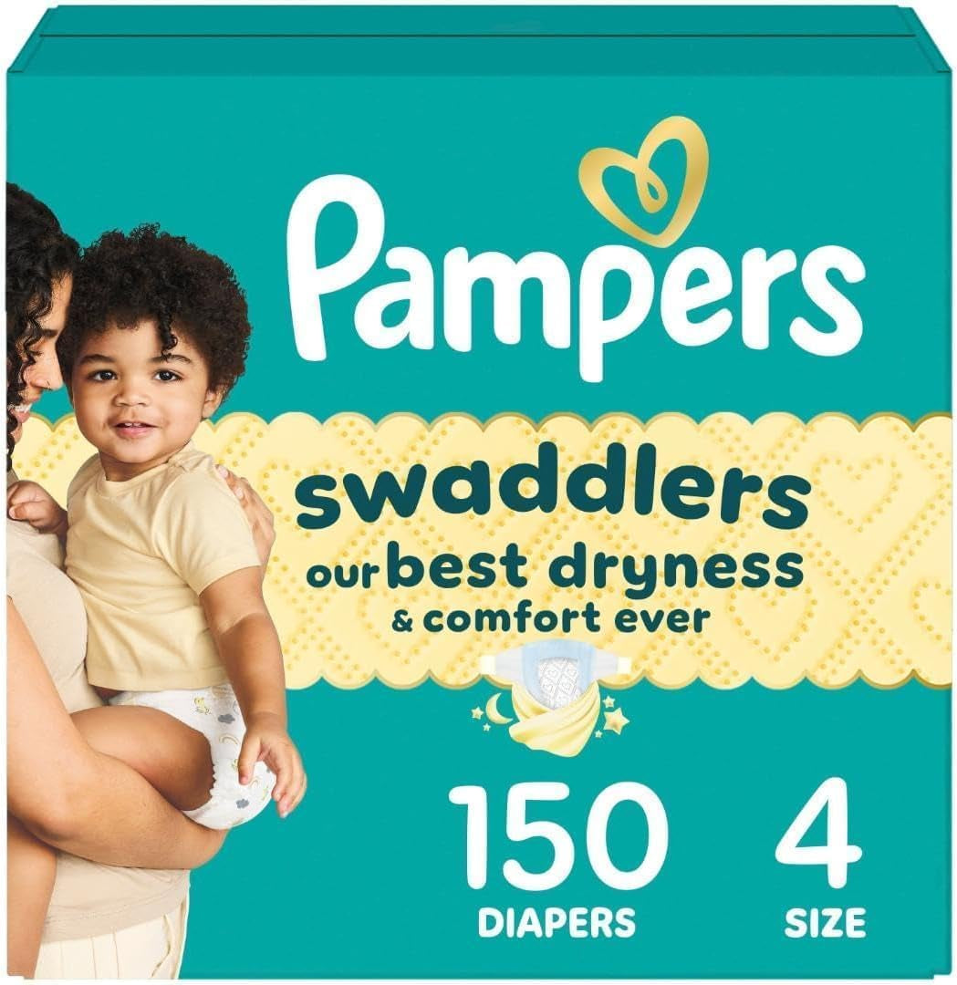 Pampers Swaddlers Diapers, Size 4 (15-34 Lbs), 150 Count, Absorbent, Keeps Baby Dry and Comfortable, Skin Safe Disposable Baby Diaper (Packaging May Vary)