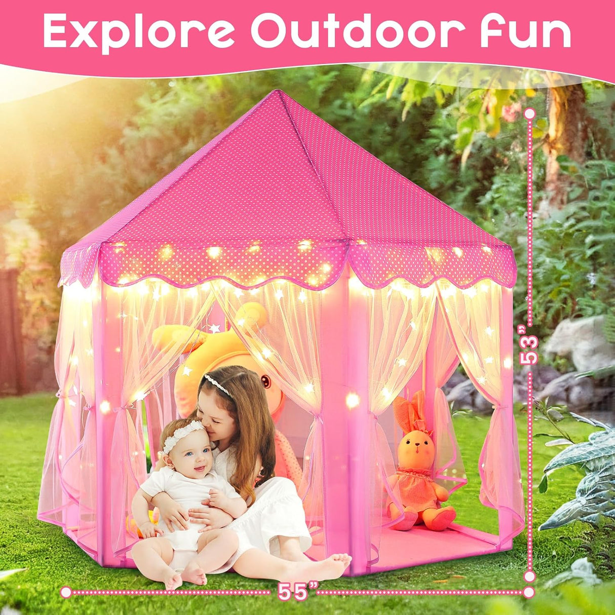 Monobeach Princess Tent Girls Large Playhouse Kids Castle Play Tent with Star Lights Toy for Children Indoor and Outdoor Games, 55'' X 53'' (Dxh)