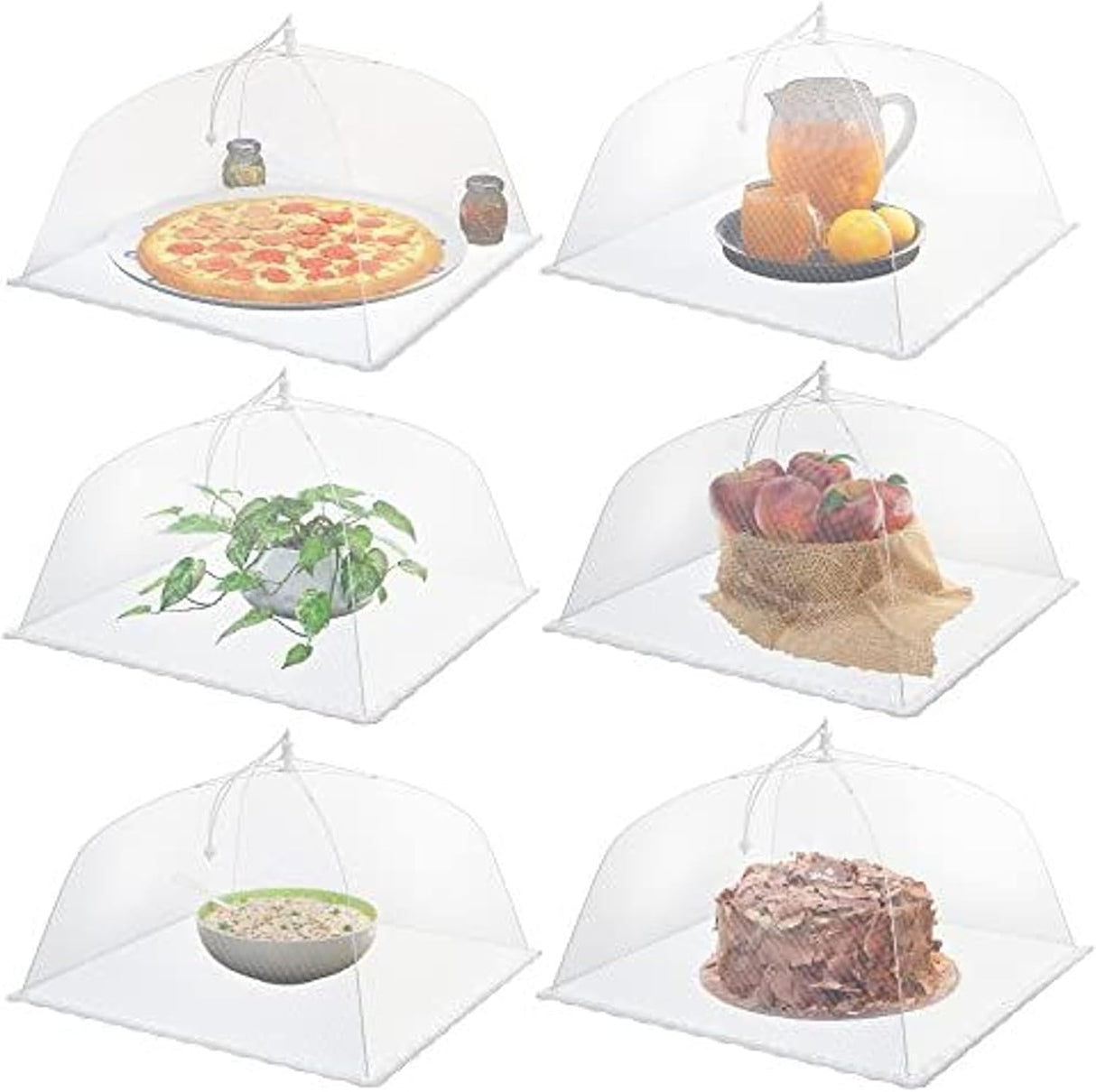 Simply Genius Pop-Up Mesh Food Covers - 17 X 17 In, White, 6 Pack, Large & Tall - Reusable & Collapsible Food Tents for Outdoor Serving