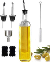 Leaflai 17Oz Olive Oil Dispenser Bottle, 500Ml Oil & Vinegar Cruet with 2 Stainless Steel Pourers, 2 Labels,1 Brush and 1 Funnel for Kitchen