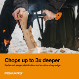 Fiskars X7 Small 14" Hatchet Axe with Sheath for Chopping Wood Kindling for Campfires, Outdoors & Camping, Insert-Molded Forged Steel Head, Low-Friction Blade, Shock Absorbing Handle & Non-Slip Grip