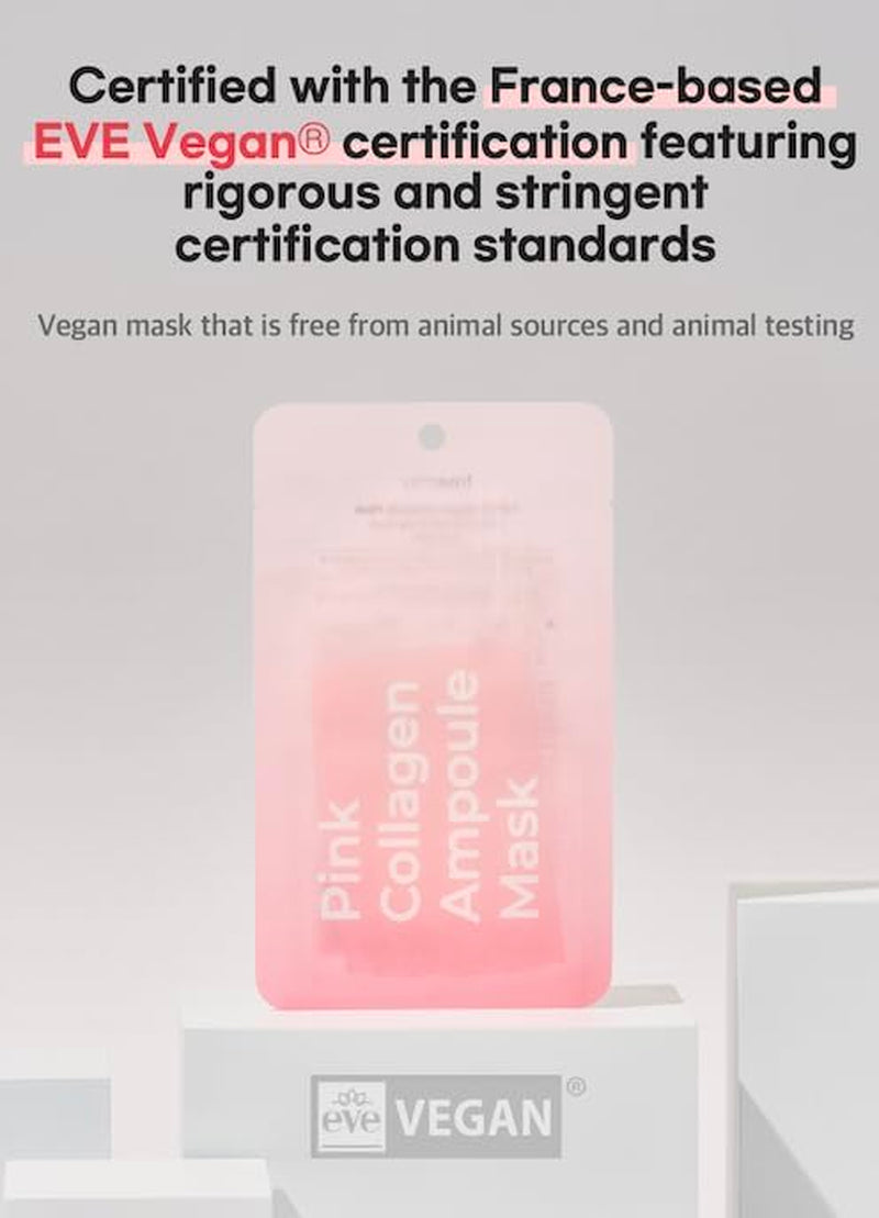 Freemay Pink Collagen Ampoule Mask 27Ml (0.91 Fl Oz) × 10 Sheets – Plant Collagen & Peptide Complex, Deep Hydration & Elasticity, Vegan Eco-Friendly Sheet