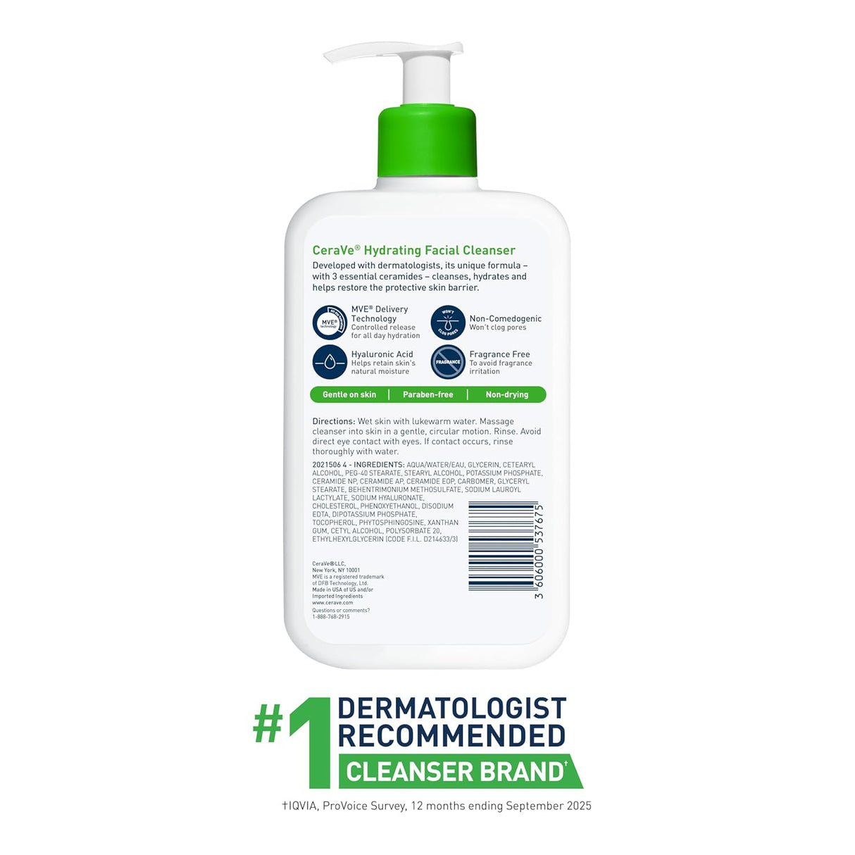 Cerave Hydrating Facial Cleanser, Moisturizing Face Wash for Dry Skin, Hyaluronic Acid + Ceramides + Glycerin, Hydrating Cleanser for Normal to Dry Skin, National Eczema Association Certified
