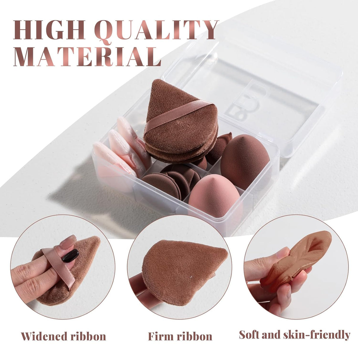 Makeup Sponge Set Bs-Malltriangle Puff 14 Pcs for Liquid, Cream, and Powder, Multi-Colored Makeup Sponges and Mini Makeup Sponge (D-Coffee)
