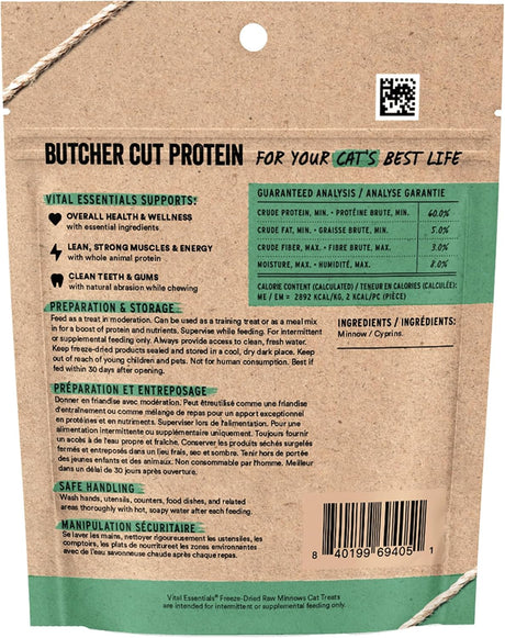 Vital Essentials Freeze Dried Minnows Cat Treats | Single Ingredient | Premium Quality | Grain Free, Healthy Treats for Cats, 0.5 Oz Bag