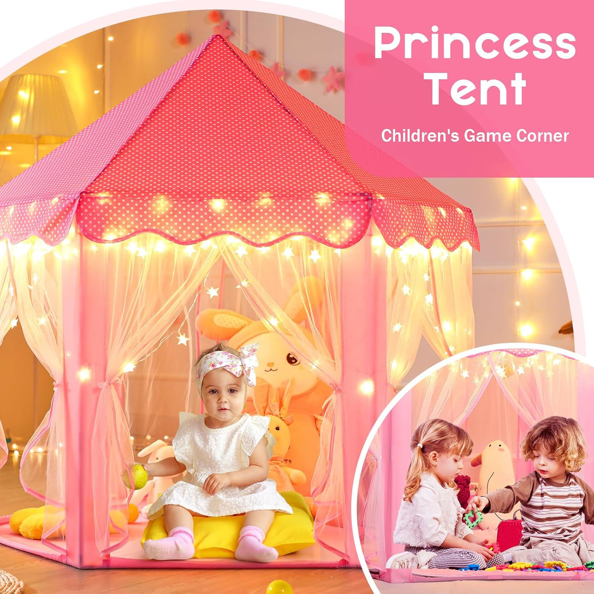 Monobeach Princess Tent Girls Large Playhouse Kids Castle Play Tent with Star Lights Toy for Children Indoor and Outdoor Games, 55'' X 53'' (Dxh)