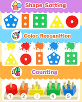 Tonberless Montessori Toys for 1 2 3 Year Old Boy Girl, Toys for Ages 2-4 Toddlers Kids Baby, 1 2 Year Old Boy Girl Birthday Gifts, Wooden Learning Puzzles Shape Sorter Toys for Toddlers 1-3