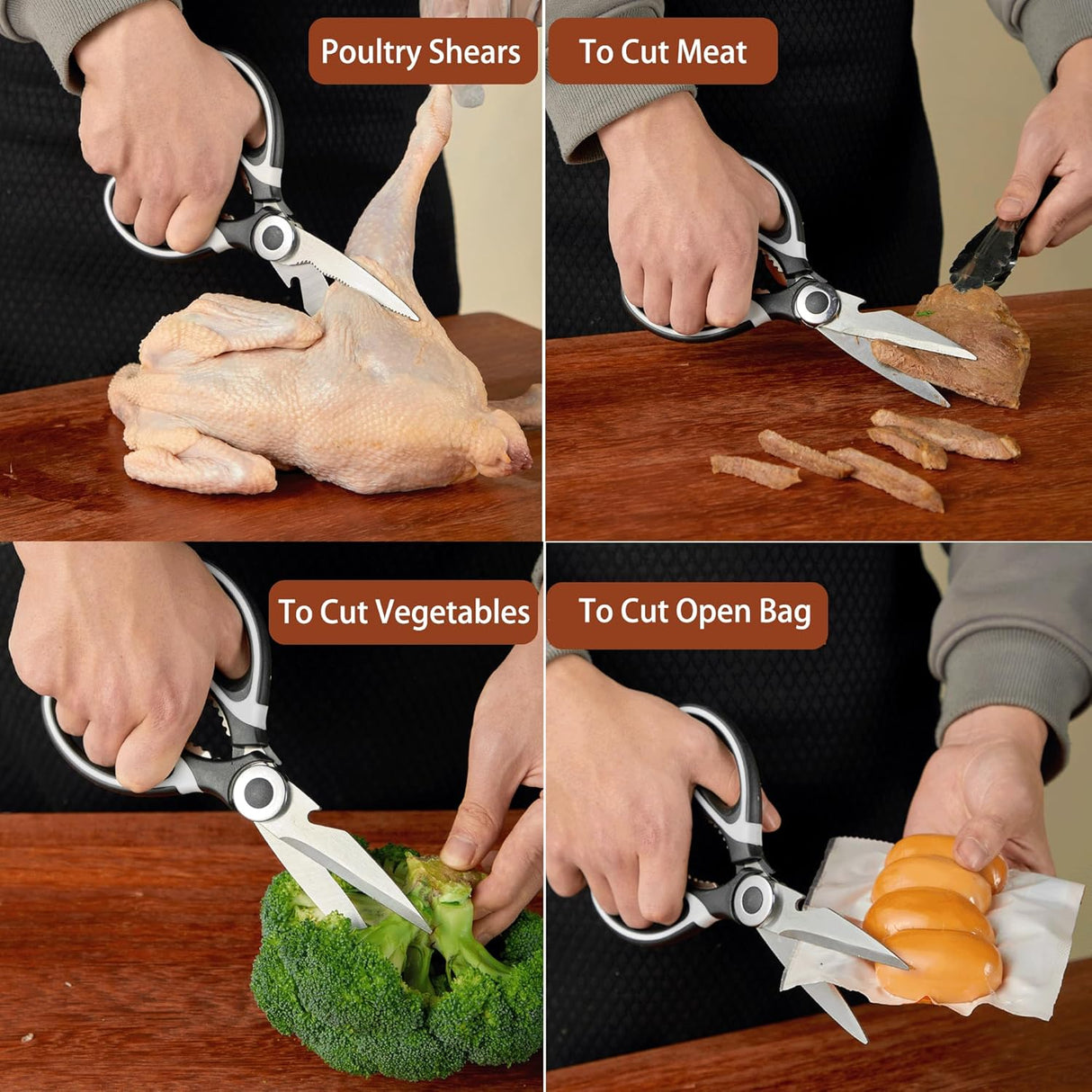 OMDAR Food Grade Kitchen Scissors All Purpose 3 Pack - Heavy Duty Stainless Steel Cooking Shears for Cutting Meat, Food, Fish, Poultry Sharp Sissors for Dishwasher Safe - with Protective Sheath