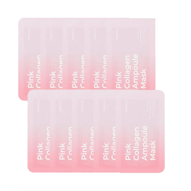 Freemay Pink Collagen Ampoule Mask 27Ml (0.91 Fl Oz) × 10 Sheets – Plant Collagen & Peptide Complex, Deep Hydration & Elasticity, Vegan Eco-Friendly Sheet
