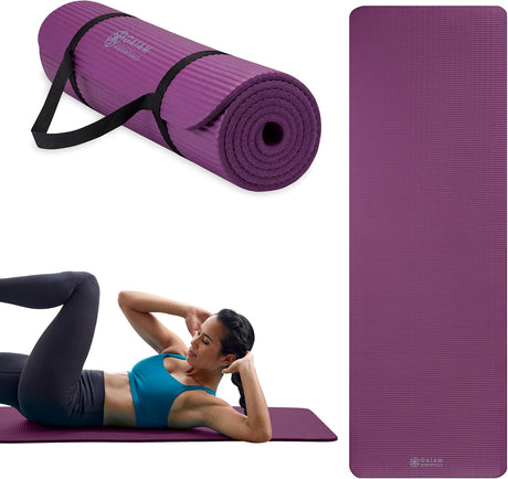 Gaiam Essentials 2/5" Thick (10Mm) Yoga & Pilates, Fitness & Exercise Mat with Easy-Cinch Carrier Strap Cusion Support for Fitness and Gym Workouts