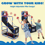 JOYIN Arcade Basketball Game Set with 4 Balls and Hoop for Kids 3 to 12 Years Old Indoor Outdoor Sport Play - Easy Set up - Air Pump Included - Ideal for Competition
