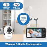 Hellobaby No Wifi Baby Monitor 5" Screen 30-Hour Battery Pan-Tilt-Zoom Video Upgrade with Camera and Audio, Night Vision, VOX, 2-Way Talk, 8 Lullabies and 1000Ft Range, HB6550