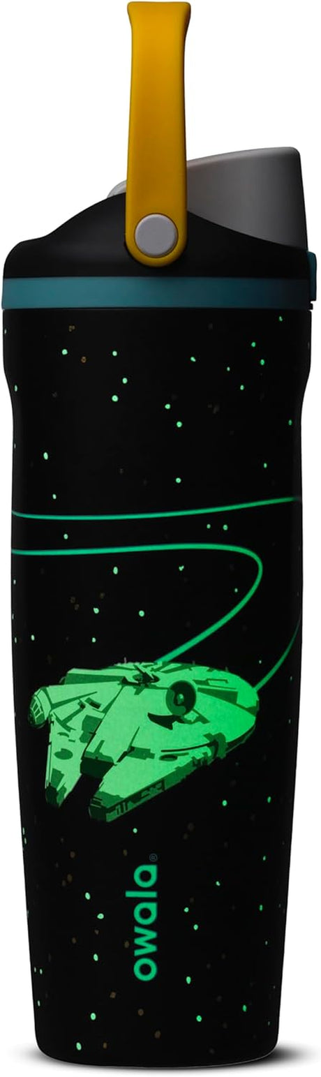 Owala Star Wars Freesip Sway Insulated Stainless Steel Water Bottle with Two-Way Spout, Built-In Straw and Bucket Handle, School, and Sports, 30Oz, BPA Free, Leak Proof, Millennium Falcon