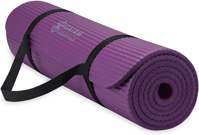 Gaiam Essentials 2/5" Thick (10Mm) Yoga & Pilates, Fitness & Exercise Mat with Easy-Cinch Carrier Strap Cusion Support for Fitness and Gym Workouts
