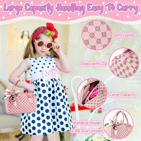 Oisacirg Play Purse for Little Girls, 32PCS Toddler Purse with Pretend Makeup for Kids, Princess Toys Includes Handbag, Phone, Wristwatch, Silk Scarf Kids Toy Purse Birthday Gift for Girls 3 4 5 6 +