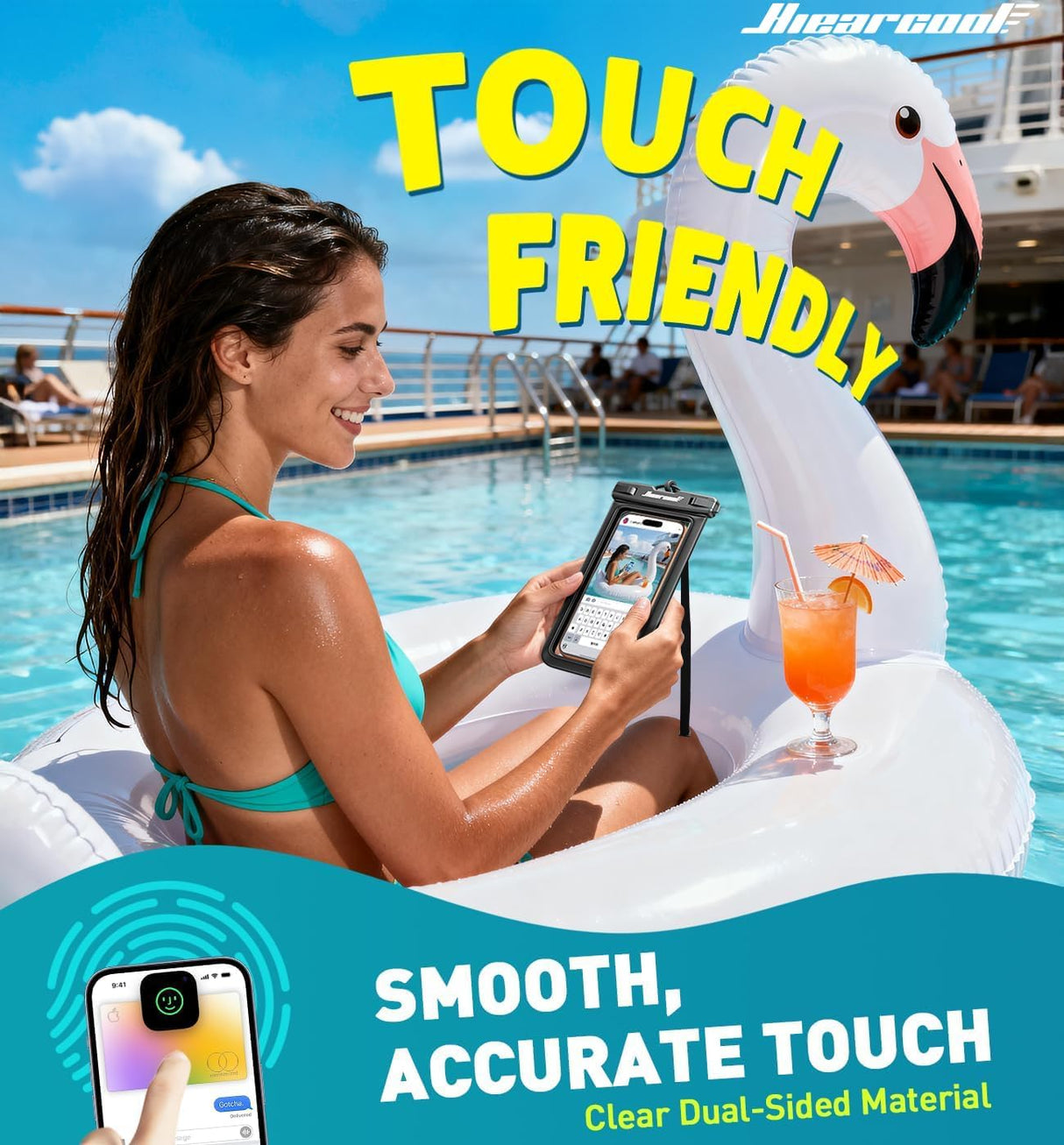 Hiearcool Waterproof Phone Pouch, Universal Case Compatible for Iphone 17 16 15 14 13 Pro Max plus up to 8.9", IPX8 Beach Travel Essentials-Black-2 Pack