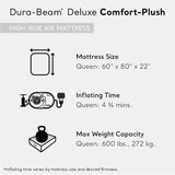 Intex 64417ED 22In Queen Dura-Beam Comfort Plush High-Rise Inflatable Air Mattress with Built in Pump for Travel and Camping, 600Lb Weight Capacity