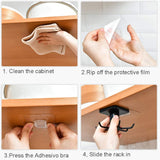 2PCS under Cabinet Hooks, 360 °Rotation Kitchen Hooks for Utensils,Storage Shelf Rv Must Haves,Nail Free Adhesive Kitchen Utensils Hanging Hooks for Kitchen Utensils/Tools/Towel/Knife (Black)