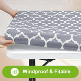Smiry Rectangle Picnic Table Cloth, Waterproof Elastic Fitted Camping Tablecloths for 6 Foot Tables, Wipeable Flannel Backed Vinyl Tablecloth for Camping, Indoor & Outdoor (Grey, 30X72 Inches)