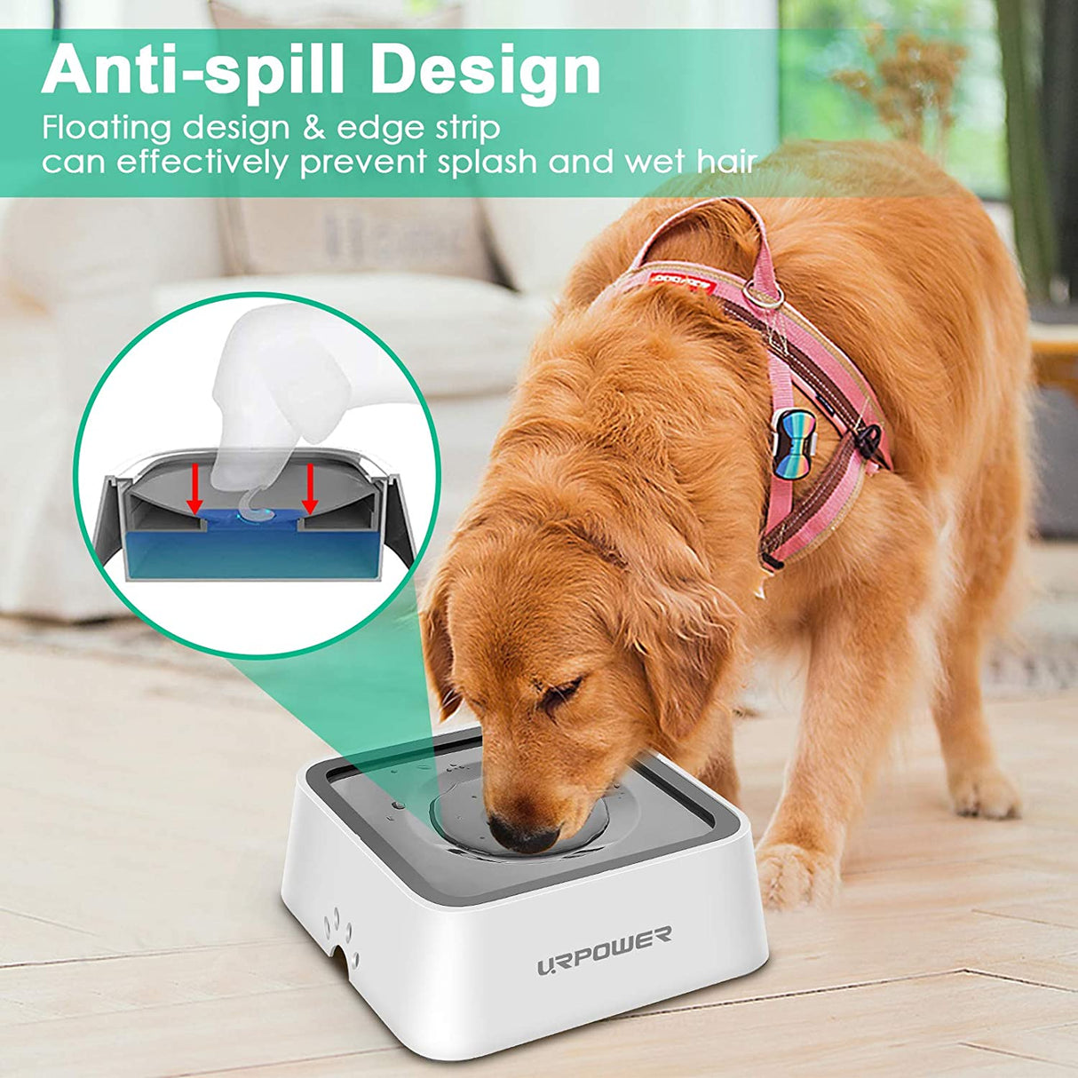 URPOWER 2.5L Dog Water Bowl 85Oz Large Capacity Dog Bowls No Spill Pet Water Dispenser for Messy Drinkers Splash Proof Slow Feeder Vehicle Carried Travel Bowl for Dogs, Cats &Pets