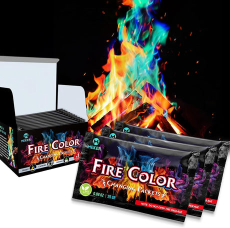 MEKER Fire Color Changing Packets - Fire Pit, Campfires, Outdoor Fireplaces, Bonfire - Magic Colorful Changing Fire - Perfect Fire Camping Accessories for Kids & Adults (48 Pack)