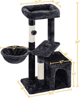 Topeakmart 34In Cat Tree Cat Tower Scratching Posts Modern Bed Cat Furniture for Indoor Cats and Kittens as Pet House Activity Center with Warm Condo, Fluffy Nest, Large Platform, Comfy Basket