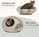 MEOWFIA Cat Cave – Premium Felt Cat Bed for Indoor Cats, Handmade Merino Wool (Light Grey, Medium)