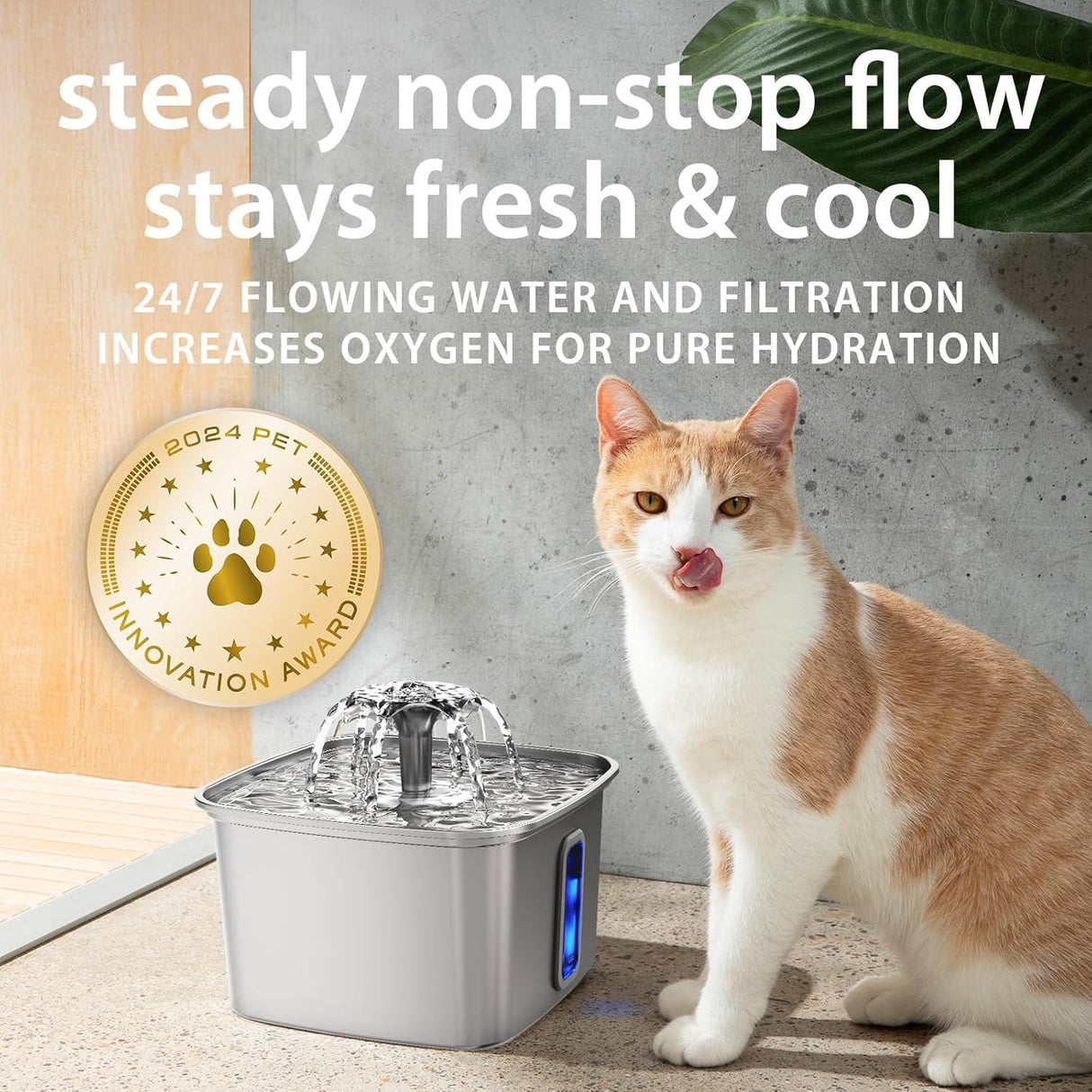 Veken Innovation Award Winner Stainless Steel Cat Water Fountain, 108Oz/3.2L Automatic Pet Fountain Dog Water Dispenser with 3 Replacement Filters & Silicone Mat, Gifts for Cats, Dogs (Silver)