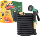 Flexi Hose Expandable Garden Hose with 8 Function Nozzle, 50FT - Lightweight Retractable Garden Hose, Water Hose - No-Kink Flexibility, 3/4 Inch Solid Brass Fittings and Double Latex Core
