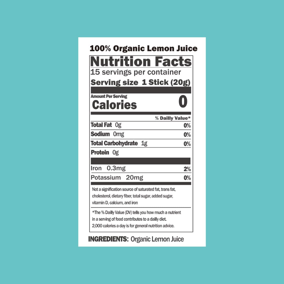 ALLBIO Organic Lemon Juice Sticks | 0.67Oz X 15 Pack – USDA Certified, Cold-Pressed, Not from Concentrate | No Sugar | Portable, Single-Serve Packets for Lemon Water, Tea, Cooking, Baking & Recipe