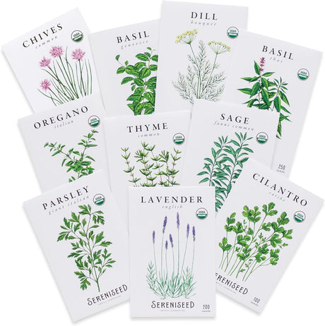 Sereniseed Certified Organic Herb Seeds (20-Pack) – Non GMO, Heirloom – Seed Starting Video