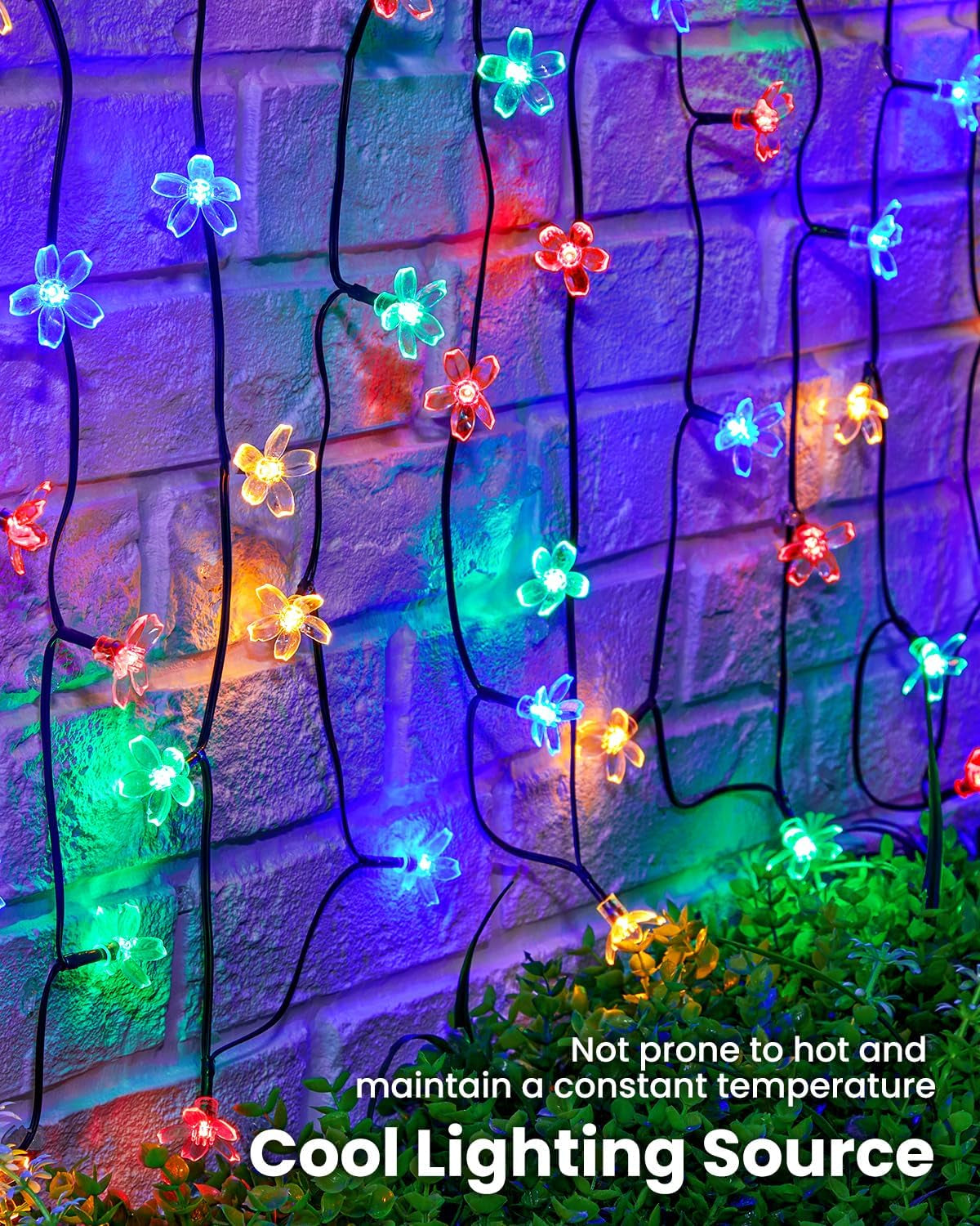 Brightown 60 LED Solar Flower String Lights Outdoor Waterproof Fairy Lights for Garden Yard Fence Patio Christmas Tree Wedding Party Decor, Pure White