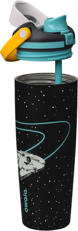 Owala Star Wars Freesip Sway Insulated Stainless Steel Water Bottle with Two-Way Spout, Built-In Straw and Bucket Handle, School, and Sports, 30Oz, BPA Free, Leak Proof, Millennium Falcon