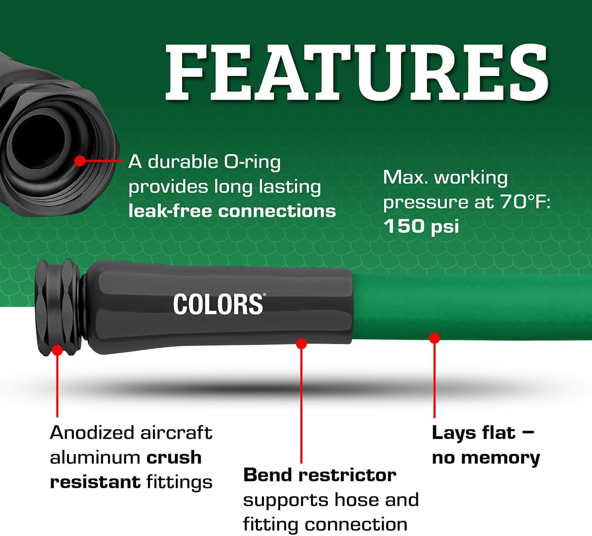 Flexzilla Colors Garden Hose 5/8 In. X 50 Ft., Lightweight All-Weather Water Hose, Durable and Flexible, Leak-Free Connections, Forest Green