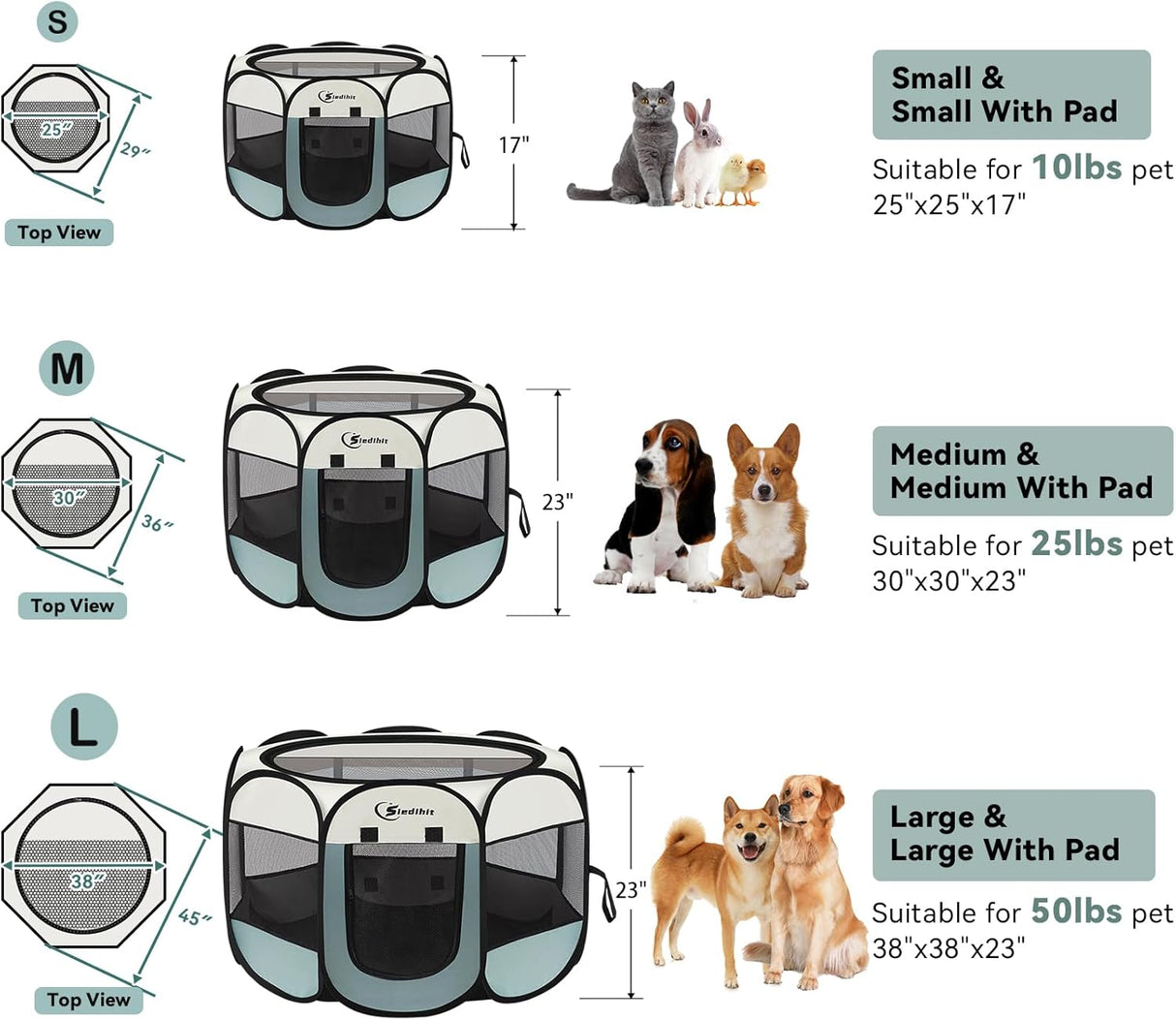 Siedihit Dog Cat Playpen, Puppy Pet Playpen Indoor for Small Dog Crate Tent Cage Outdoor, Portable Pop up Dogs Enclosure Kennel with Carrying Case for Dogs/Cats/Rabbits(Grey, Small