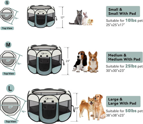 Siedihit Dog Cat Playpen, Puppy Pet Playpen Indoor for Small Dog Crate Tent Cage Outdoor, Portable Pop up Dogs Enclosure Kennel with Carrying Case for Dogs/Cats/Rabbits(Grey, Small