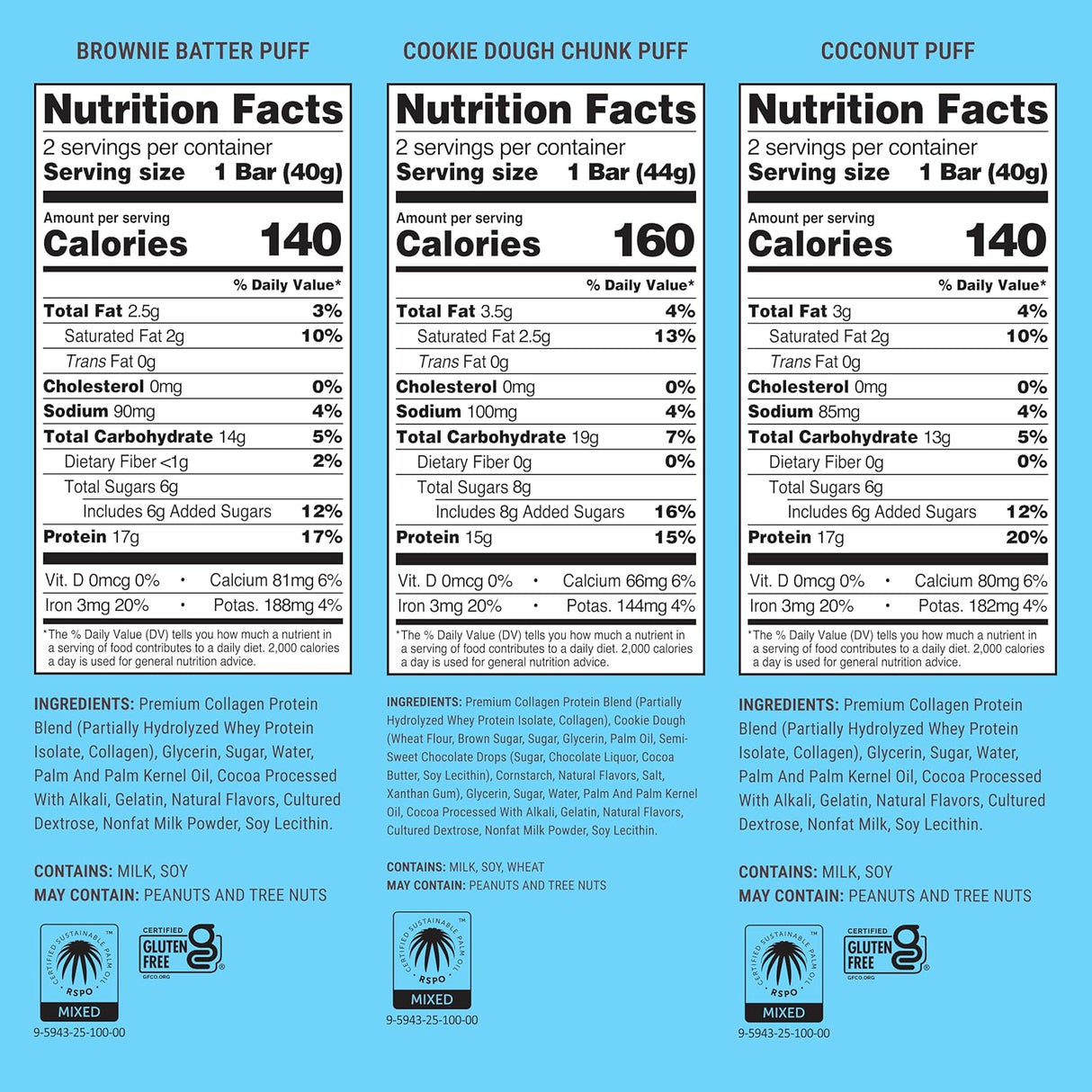 BUILT Bar Puff Protein Bars - Variety Pack - 15-17G Protein Snack Bars with Collagen - Calorie Conscious & Gluten Free - 12 Count, Variety May Vary
