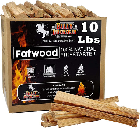50Lb Fatwood Fire Starter Sticks | 100% Natural Fire Starters for Fire Pit, Wood Stoves, Fireplaces & Bonfire | Easy Start W/Just 2 Sticks Burns in All Weather Conditions by Billy Buckskin (50Lb Box)