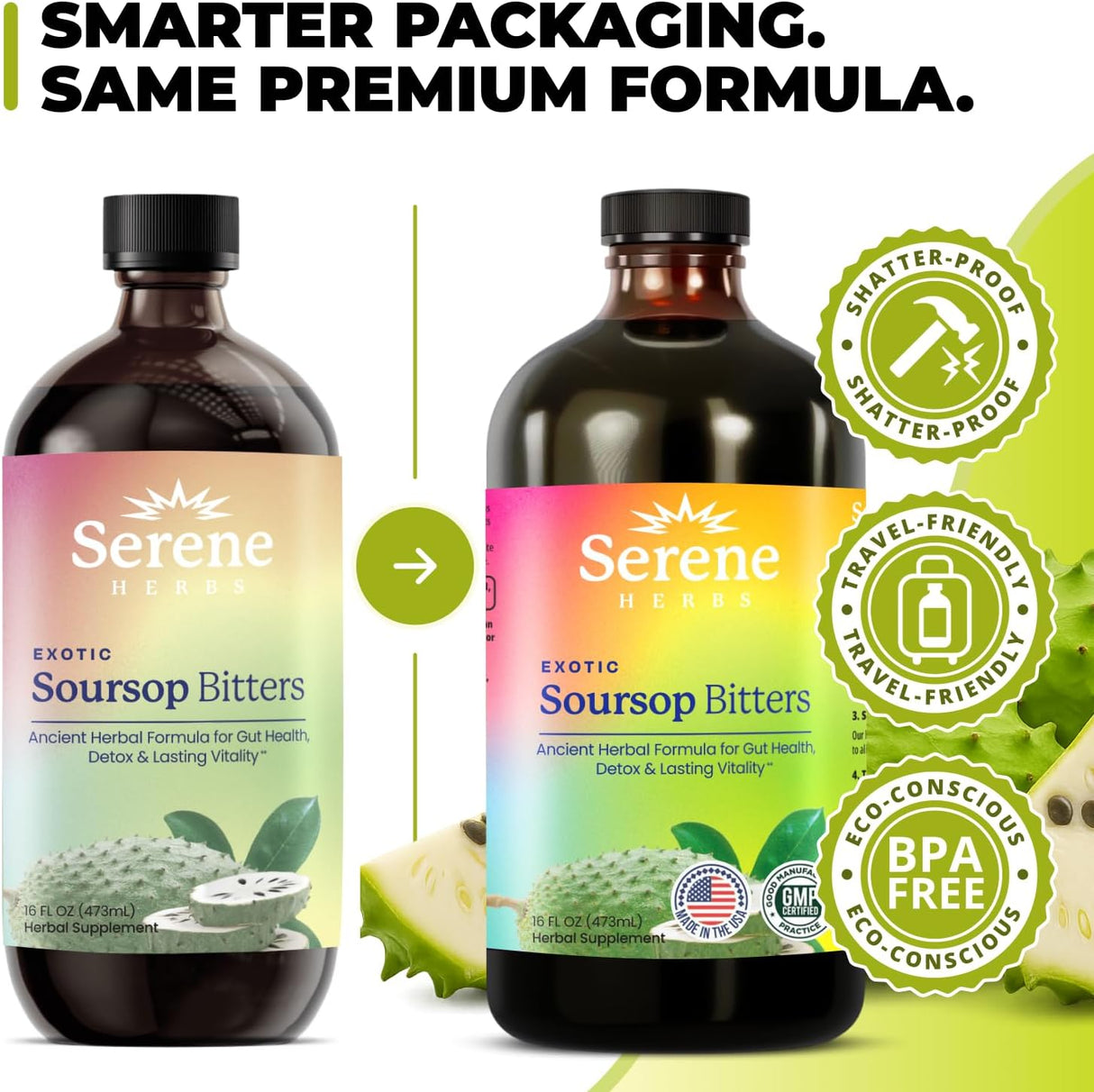 Serene Herbs - Soursop Bitters Liquid - Organic Herbal Guanabana Detox with Black Seed, Moringa & Ginger - Supports Digestive Wellness & Immune Function - 16 Fl Oz​