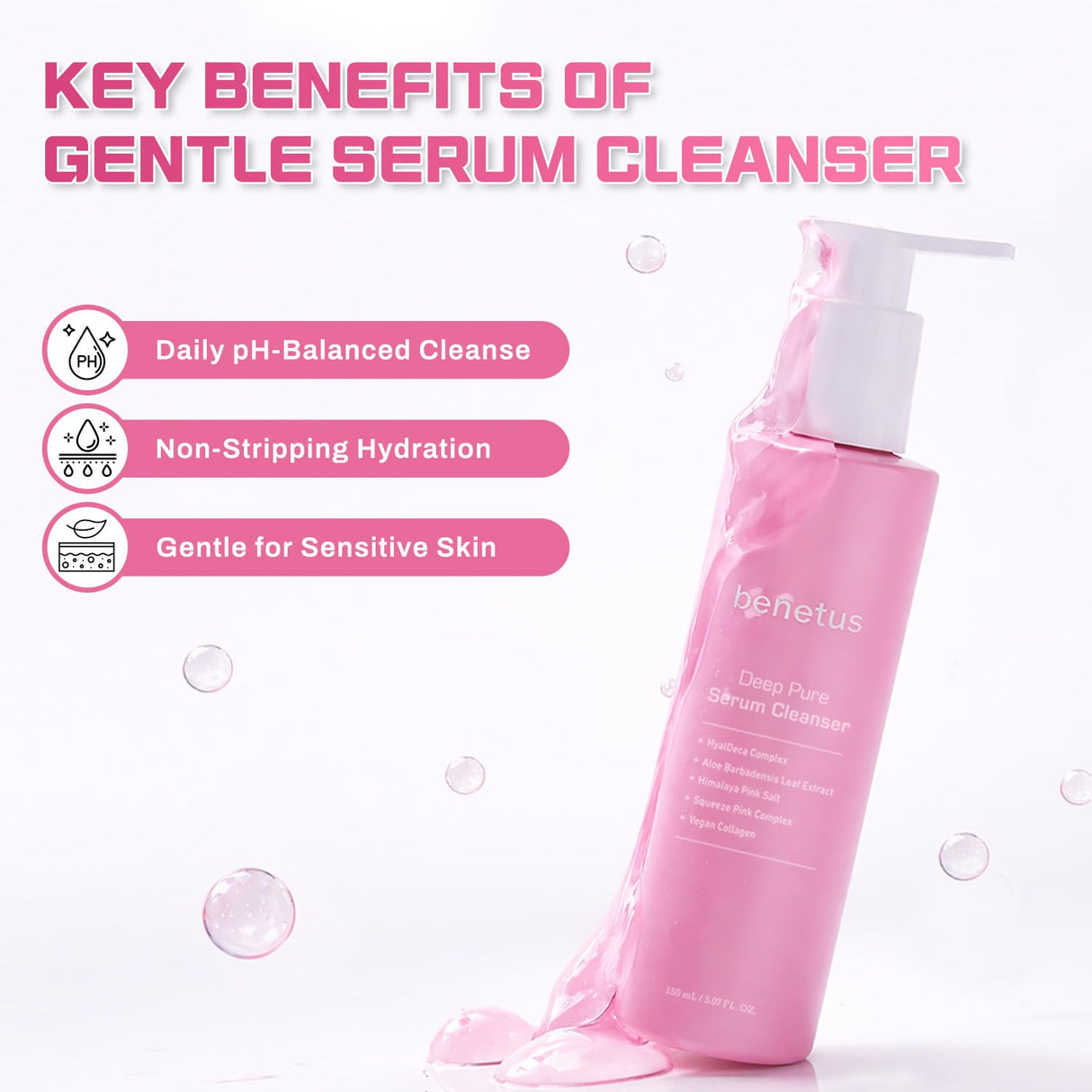 Hydrating Pink Aloe Gel Cleanser, Low Ph Daily Face Wash with Probiotic Ferment & Hyaluronic Acid to Nourish Skin, Non-Stripping Foaming Korean Cleanser, 5.07 Fl Oz