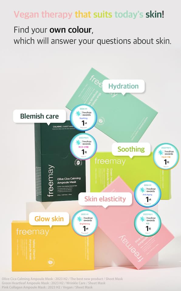 freemay Vegan Green Heartleaf Ampoule Mask 27ml (0.91 fl oz) × 10 Sheets