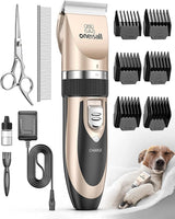 Oneisall Dog Clipper Low Noise, Dog Grooming Kit with Rechargeable, Pet Shaver Cordless Electric Quiet Hair Clipper Set for Dogs Cats Pets（Gold）