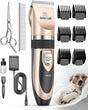 Oneisall Dog Clipper Low Noise, Dog Grooming Kit with Rechargeable, Pet Shaver Cordless Electric Quiet Hair Clipper Set for Dogs Cats Pets（Gold）