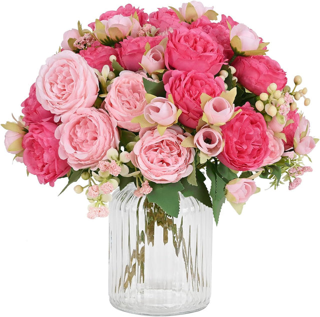 MARTINE MALL 2 Packs Peonies Artificial Flowers, Mixed Pink Artificial Peonies, Silk Peonies Flowers Fake Peonies Artificial Flowers Peonies Bouquet for Centerpiece Table Wedding Party Home Decor