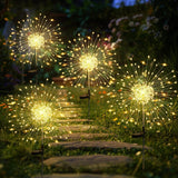 GIGALUMI Garden Decor Outdoor Lights 120LED 4Pack, Solar Garden Lights outside Fairy Firework Decorative,Solar Powered for Yard Pathway Flowerbed Planter Balcony Patio 4Th of July Decor (Warm White