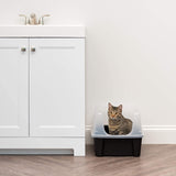 IRIS USA Cat Litter Box Large Open Top with High Sided Walls Tall Scatter Shield Scoop Included Easy Clean Plastic Pan Stain Resistant for Big Cats Kittens Indoor Multi-Cat Households