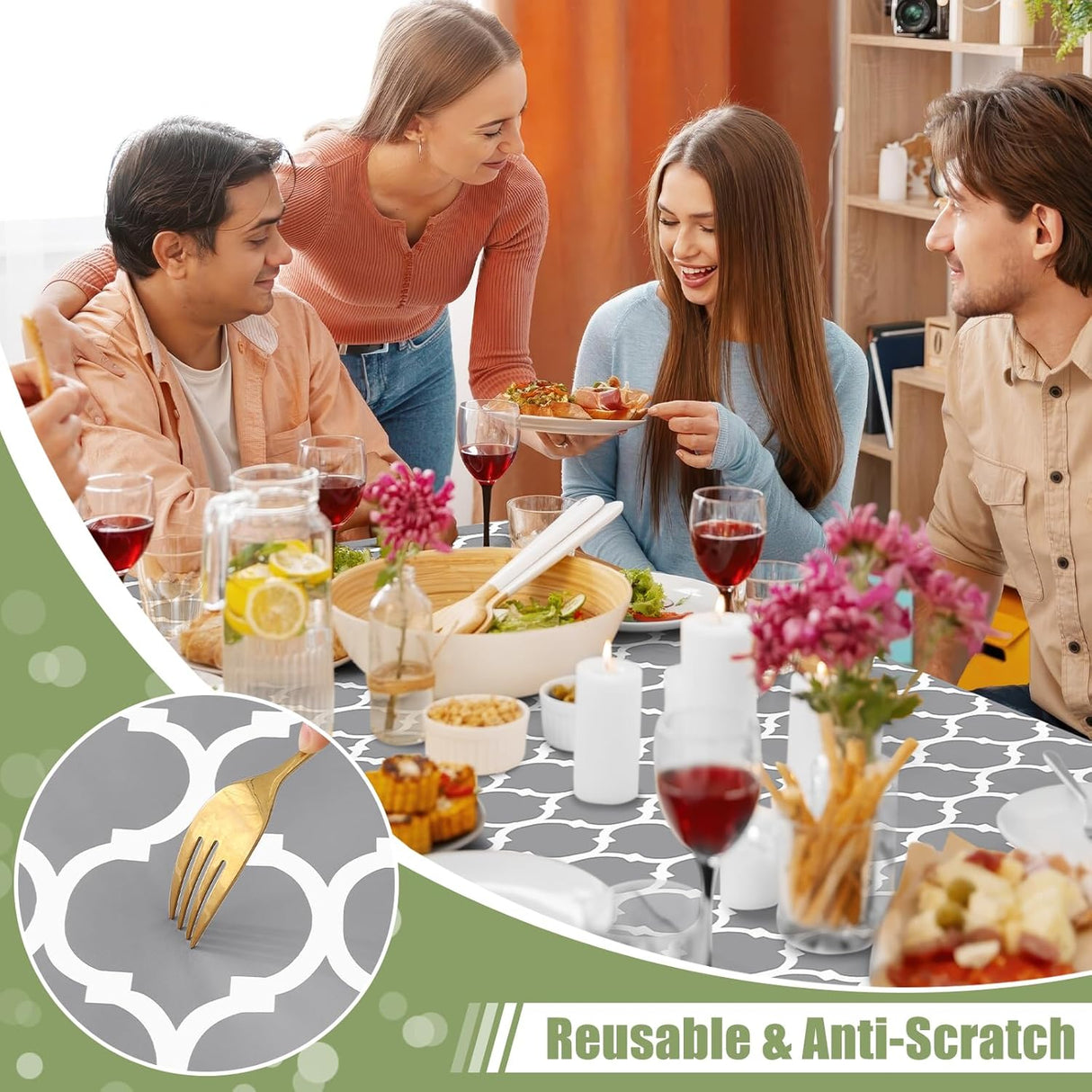 Smiry Rectangle Picnic Table Cloth, Waterproof Elastic Fitted Camping Tablecloths for 6 Foot Tables, Wipeable Flannel Backed Vinyl Tablecloth for Camping, Indoor & Outdoor (Grey, 30X72 Inches)