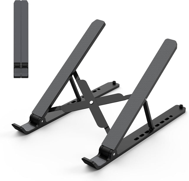Tonmom Laptop Stand for Desk, Adjustable Laptop Riser Abs+Silicone Foldable Portable Notebook Holder, Ventilated Cooling Notebook Mount Computer Stand for 10-15.6” Laptops,Tablets-Black